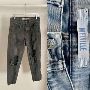 MELVILLE Distressed Gray Relaxed BUTTON FLY Hi Rise Slouchy Boyfriend JEANS 27